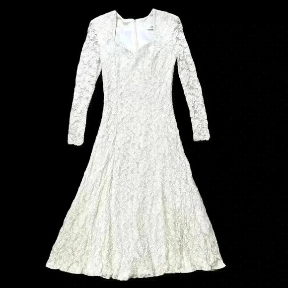 L. Magnin Vintage Ivory Sweetheart A-Line Lace Bridal Dress Made in USA - Picture 1 of 7